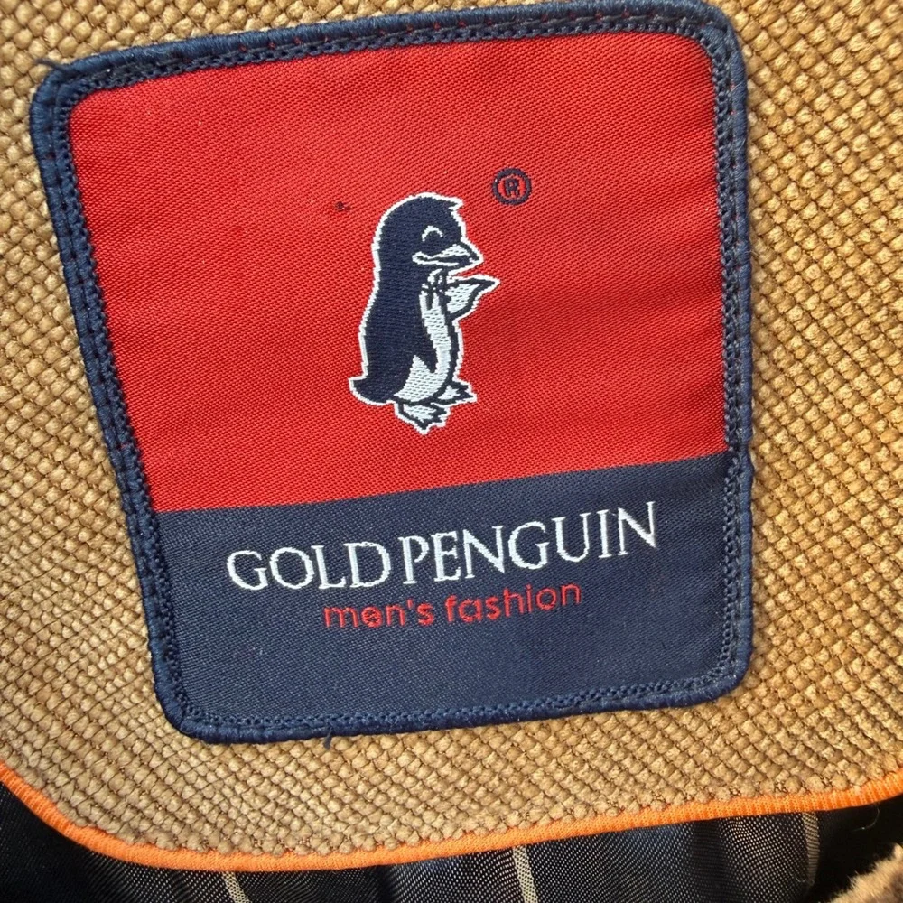 Gold Penguin Men's Bomber Jacket Tan Corduroy Varsity Style Full Zip Size Large‎